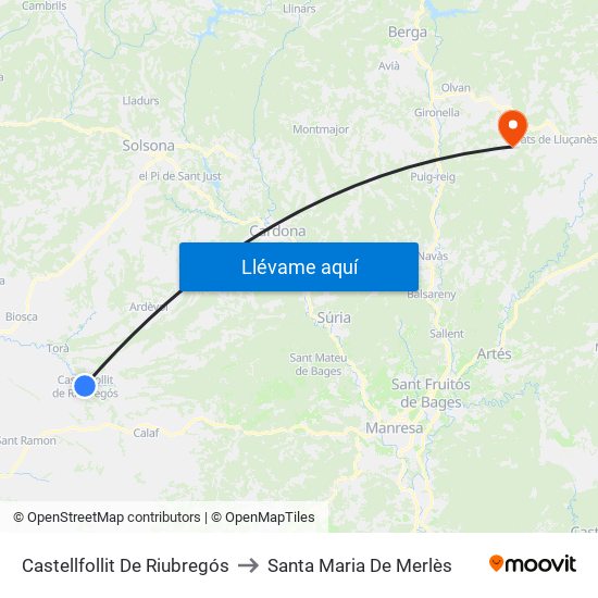 Castellfollit De Riubregós to Santa Maria De Merlès map