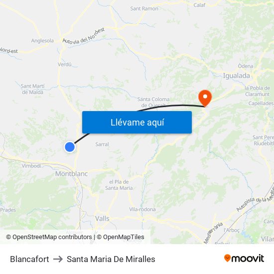 Blancafort to Santa Maria De Miralles map