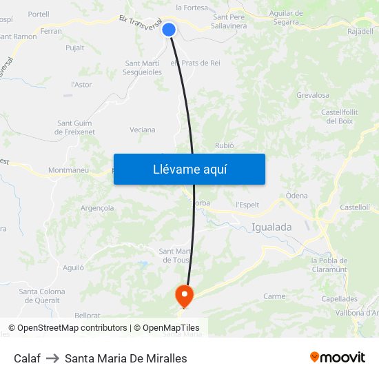 Calaf to Santa Maria De Miralles map