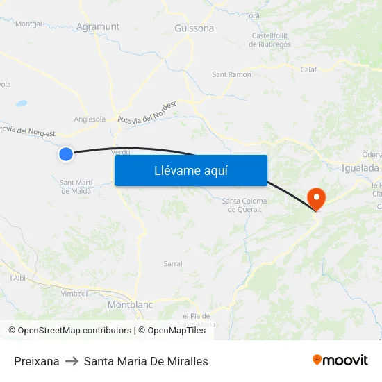 Preixana to Santa Maria De Miralles map
