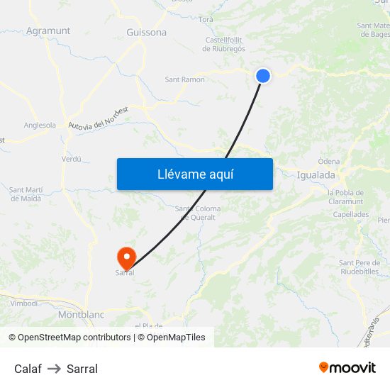 Calaf to Sarral map