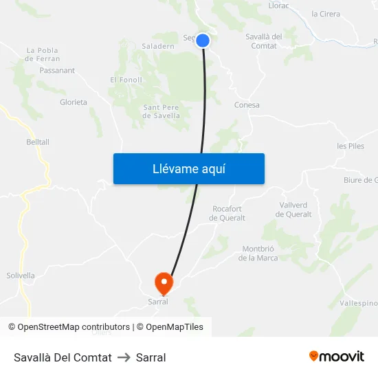 Savallà Del Comtat to Sarral map
