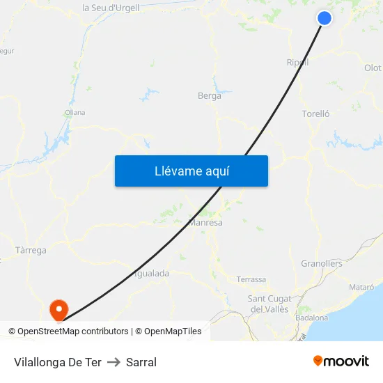 Vilallonga De Ter to Sarral map