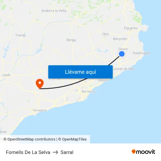 Fornells De La Selva to Sarral map