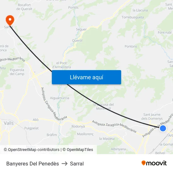 Banyeres Del Penedès to Sarral map