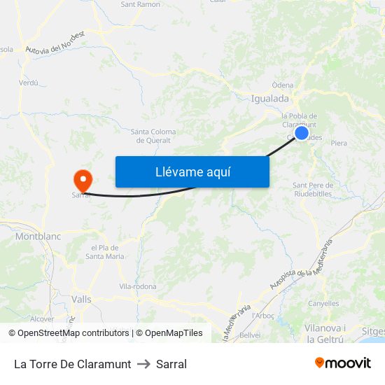 La Torre De Claramunt to Sarral map
