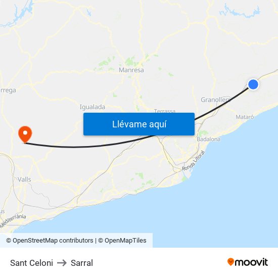Sant Celoni to Sarral map