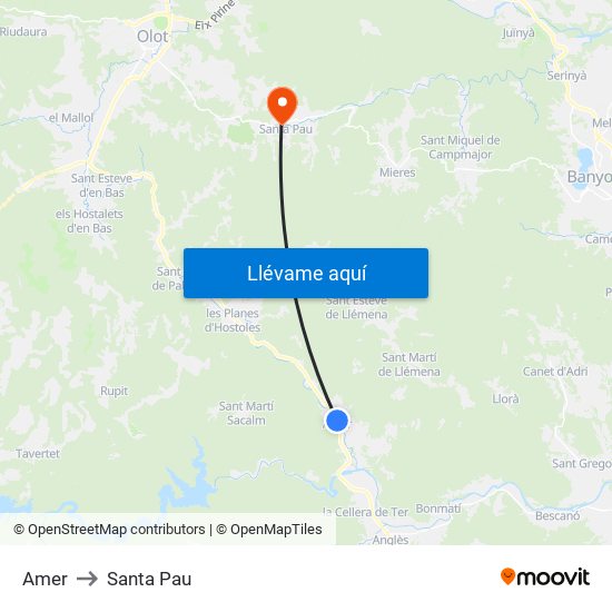 Amer to Santa Pau map