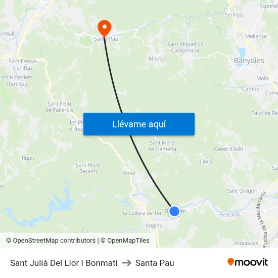 Sant Julià Del Llor I Bonmatí to Santa Pau map