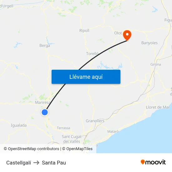 Castellgalí to Santa Pau map