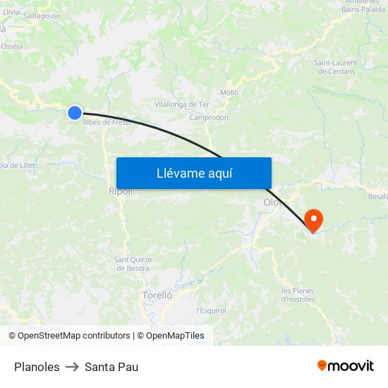 Planoles to Santa Pau map