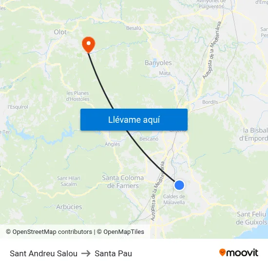 Sant Andreu Salou to Santa Pau map