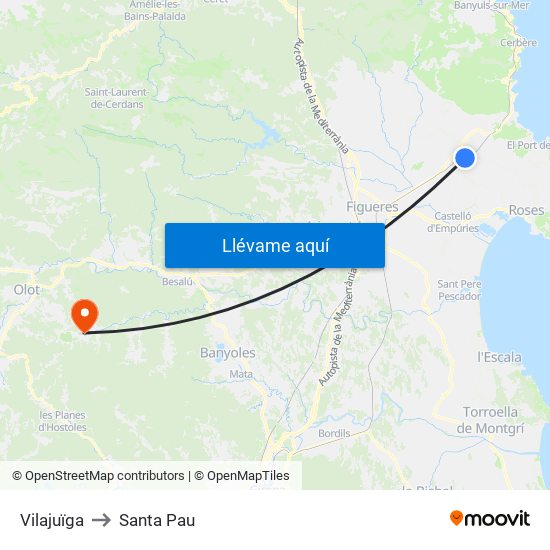 Vilajuïga to Santa Pau map