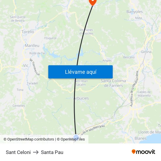 Sant Celoni to Santa Pau map