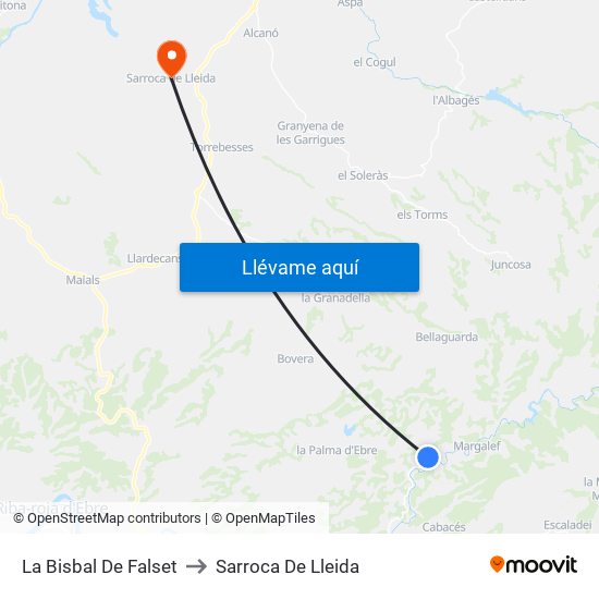 La Bisbal De Falset to Sarroca De Lleida map