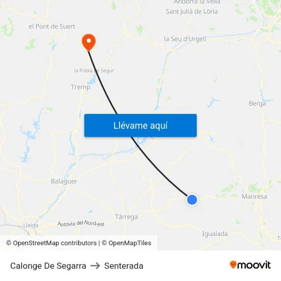 Calonge De Segarra to Senterada map