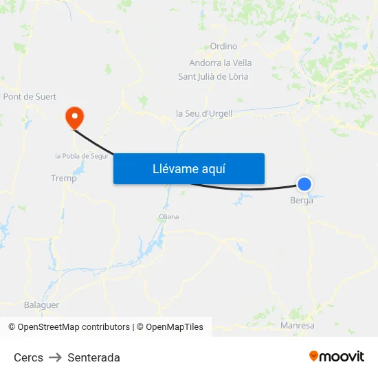 Cercs to Senterada map