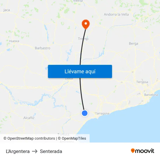 L'Argentera to Senterada map