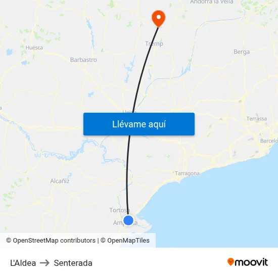 L'Aldea to Senterada map