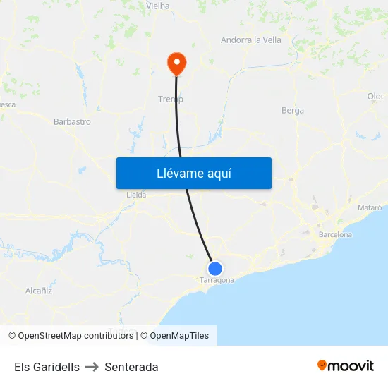 Els Garidells to Senterada map