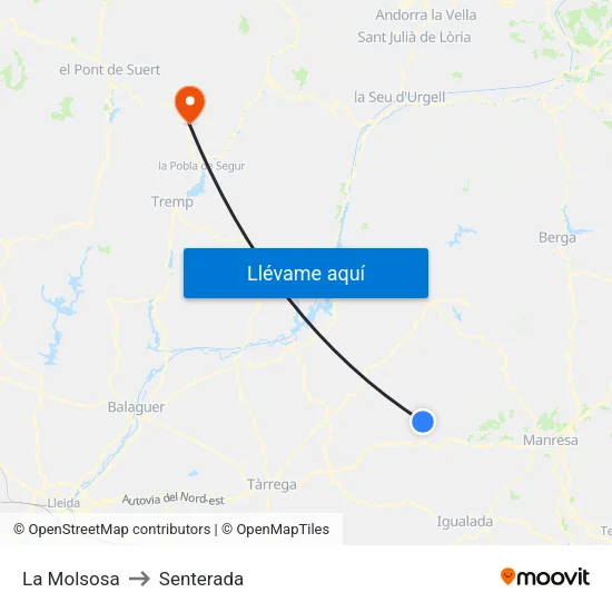 La Molsosa to Senterada map