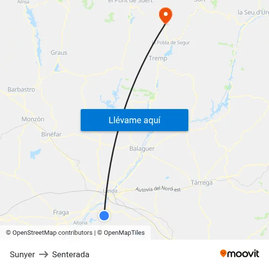 Sunyer to Senterada map