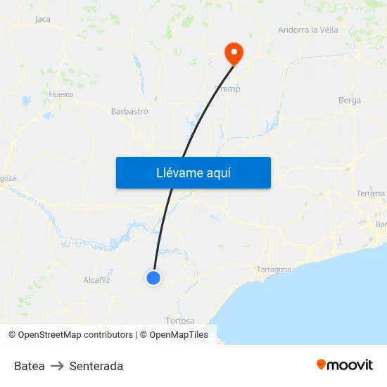 Batea to Senterada map