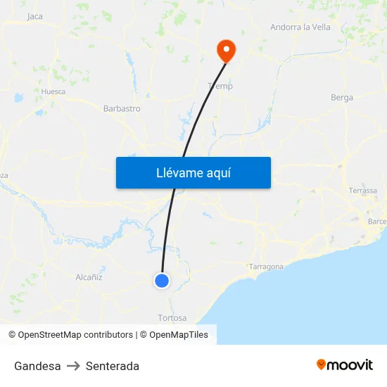 Gandesa to Senterada map
