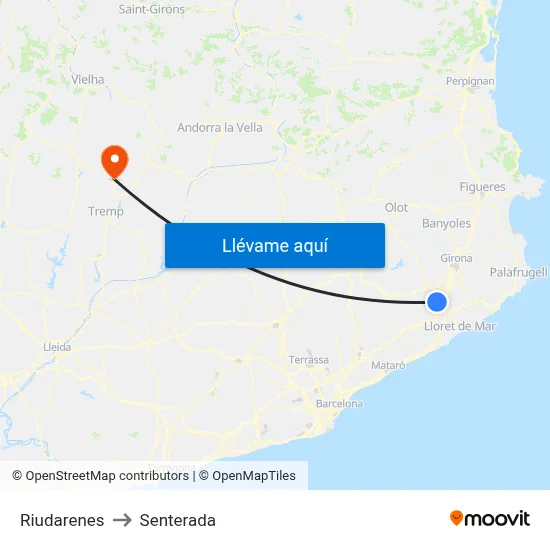 Riudarenes to Senterada map