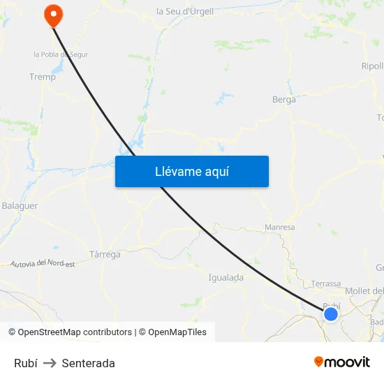 Rubí to Senterada map