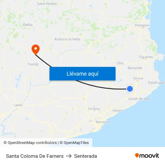 Santa Coloma De Farners to Senterada map