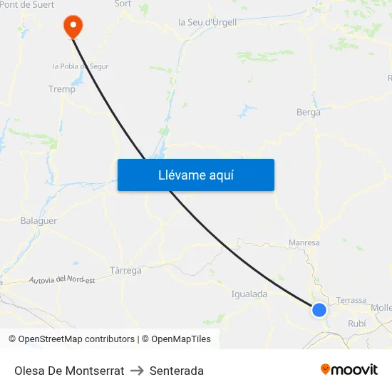 Olesa De Montserrat to Senterada map