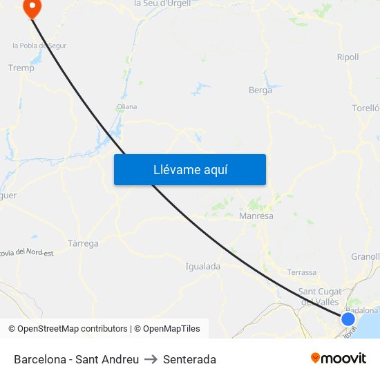 Barcelona - Sant Andreu to Senterada map