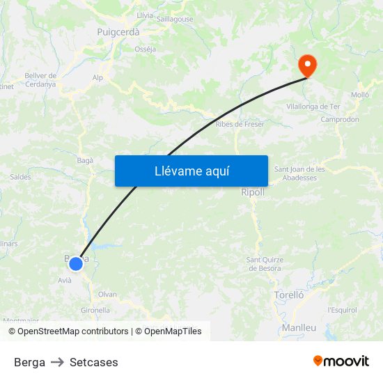 Berga to Setcases map