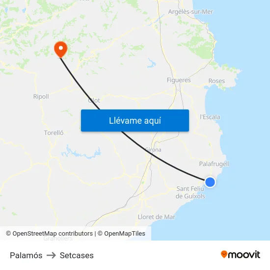Palamós to Setcases map