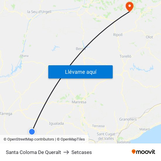 Santa Coloma De Queralt to Setcases map