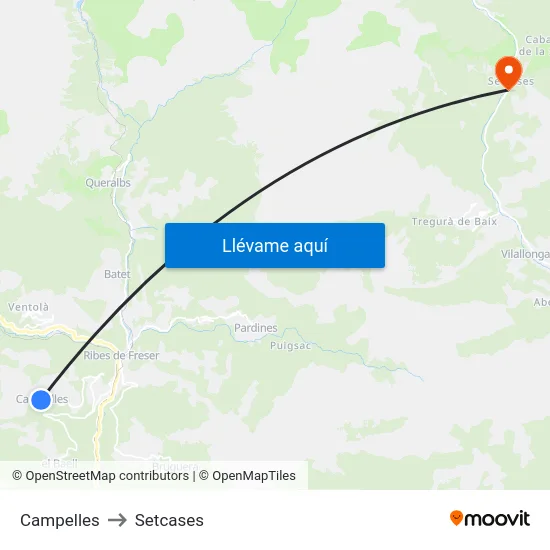 Campelles to Setcases map