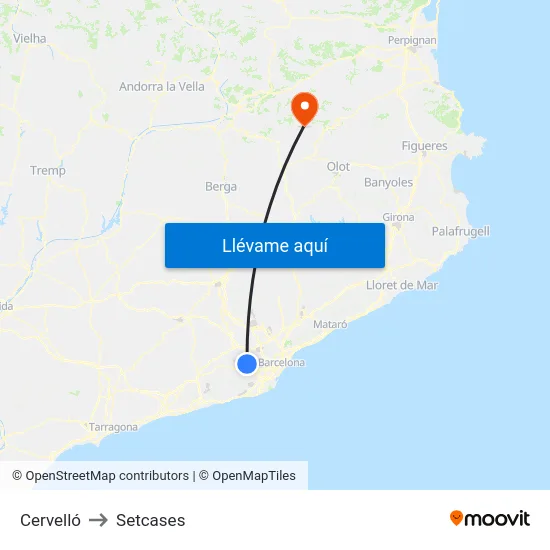 Cervelló to Setcases map