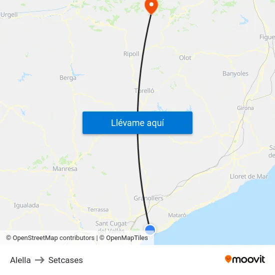 Alella to Setcases map