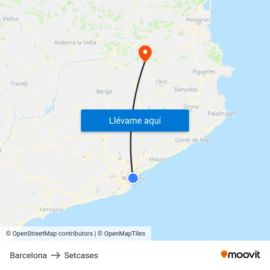 Barcelona to Setcases map