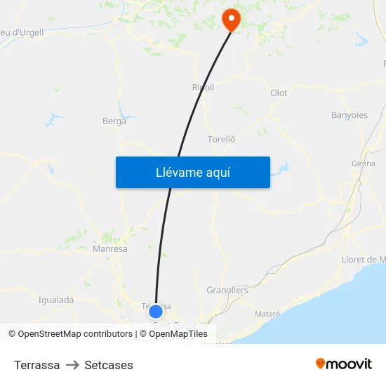Terrassa to Setcases map