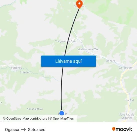 Ogassa to Setcases map