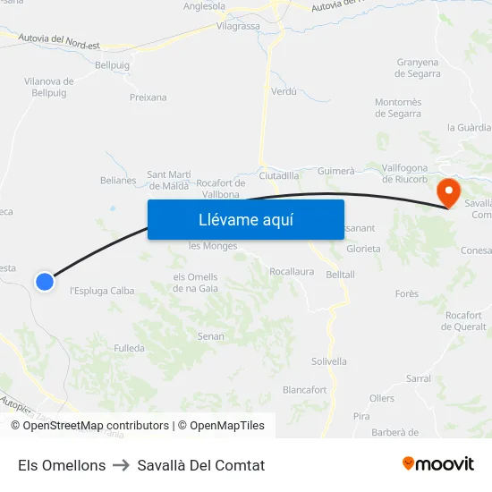 Els Omellons to Savallà Del Comtat map