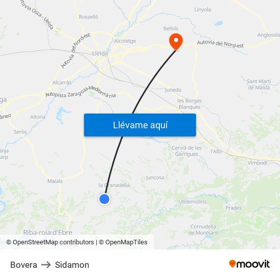 Bovera to Sidamon map