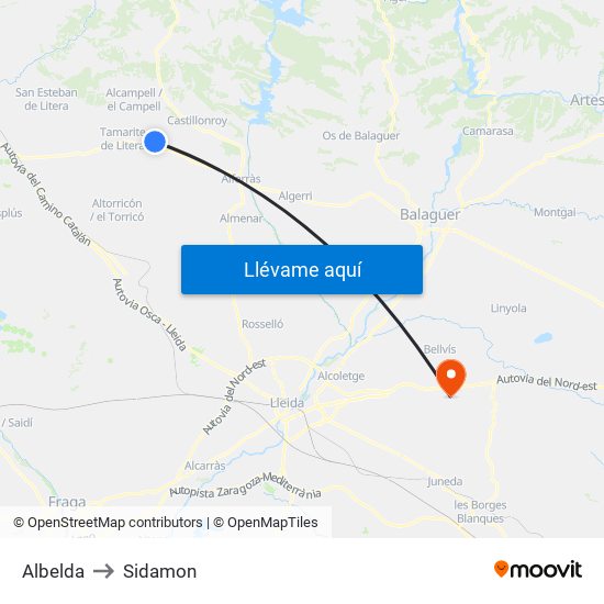 Albelda to Sidamon map