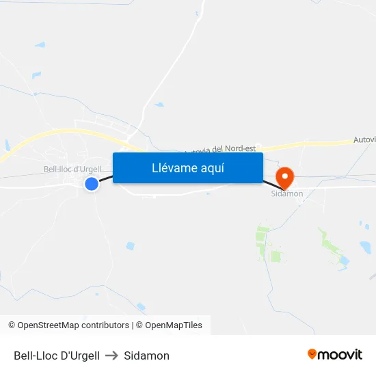 Bell-Lloc D'Urgell to Sidamon map