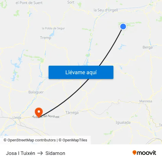 Josa I Tuixén to Sidamon map
