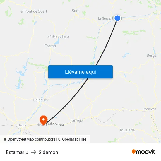 Estamariu to Sidamon map