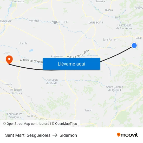 Sant Martí Sesgueioles to Sidamon map