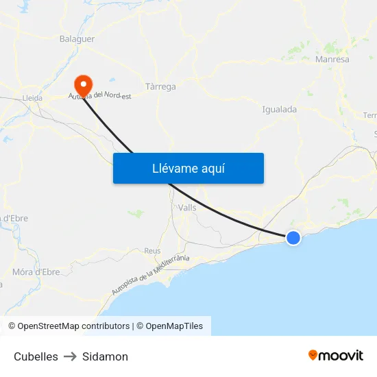 Cubelles to Sidamon map